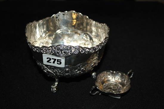 Silver bowl and import marked silver two handled small dish